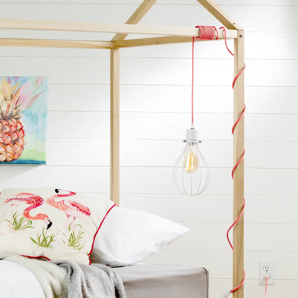 100340 White Teardrop Shade with Pink Cord Fixture-1