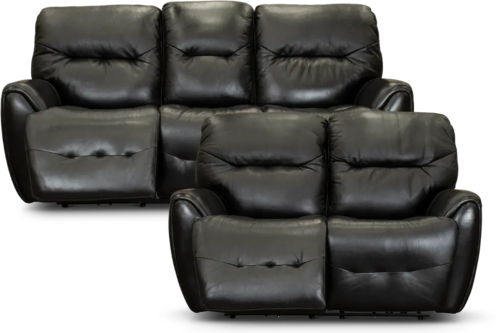 Black Leather-Match Power Reclining Living Room Set - Blaise-1