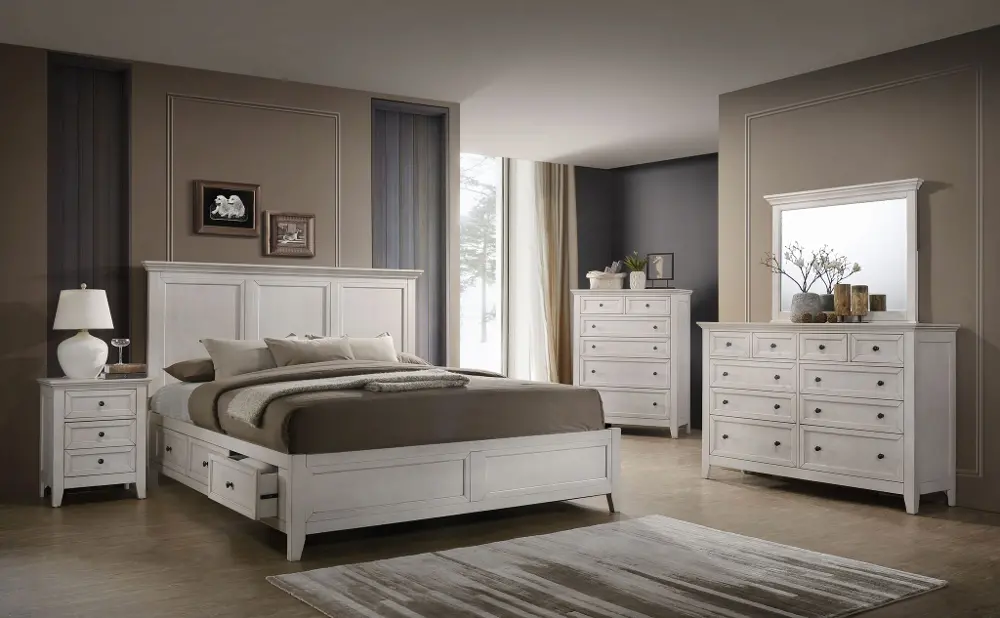Casual Classic Rustic White 4 Piece King Bedroom Set - St. Mortiz-1