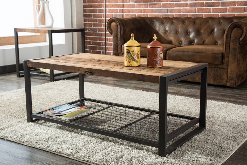 Metal Reclaimed Wood Coffee Table, Reconditioned Wood Coffee Tables