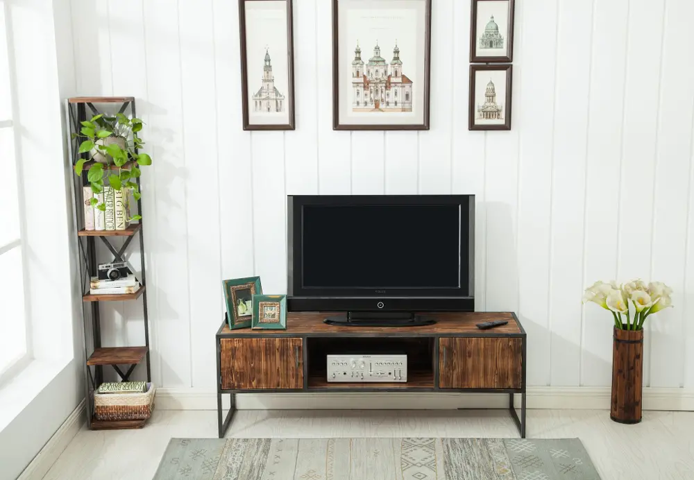 Natural Brown Wooden 60 Inch TV Stand - Brixton-1