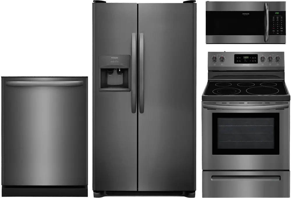 .FRG-SXS-4PC-BSS-ELE Frigidaire 4 Piece Kitchen Appliance Package with Electric 5.3 cu. ft. Range - Black Stainless Steel-1