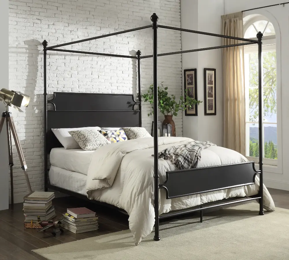 Classic Industrial Bronze Queen Metal Canopy Bed - Maddie-1