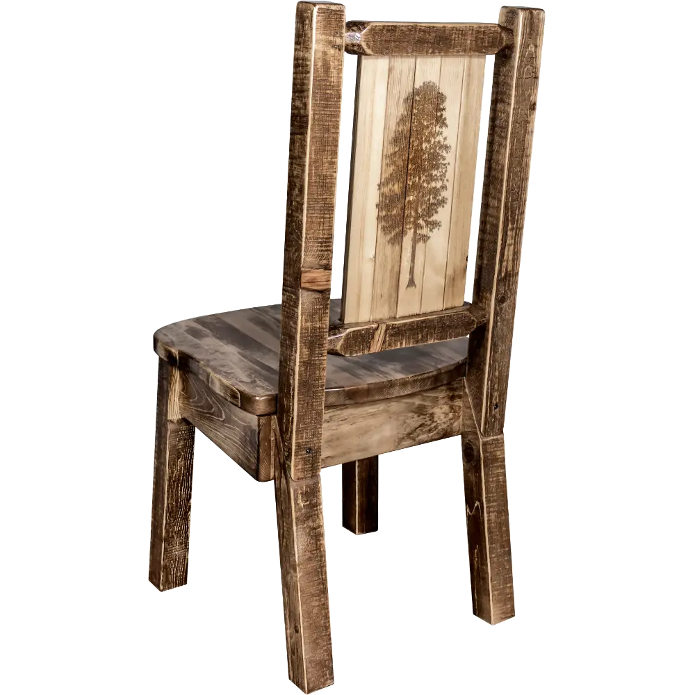 Rustic Laser Engraved Pine Tree Dining Chair - Homestead-1