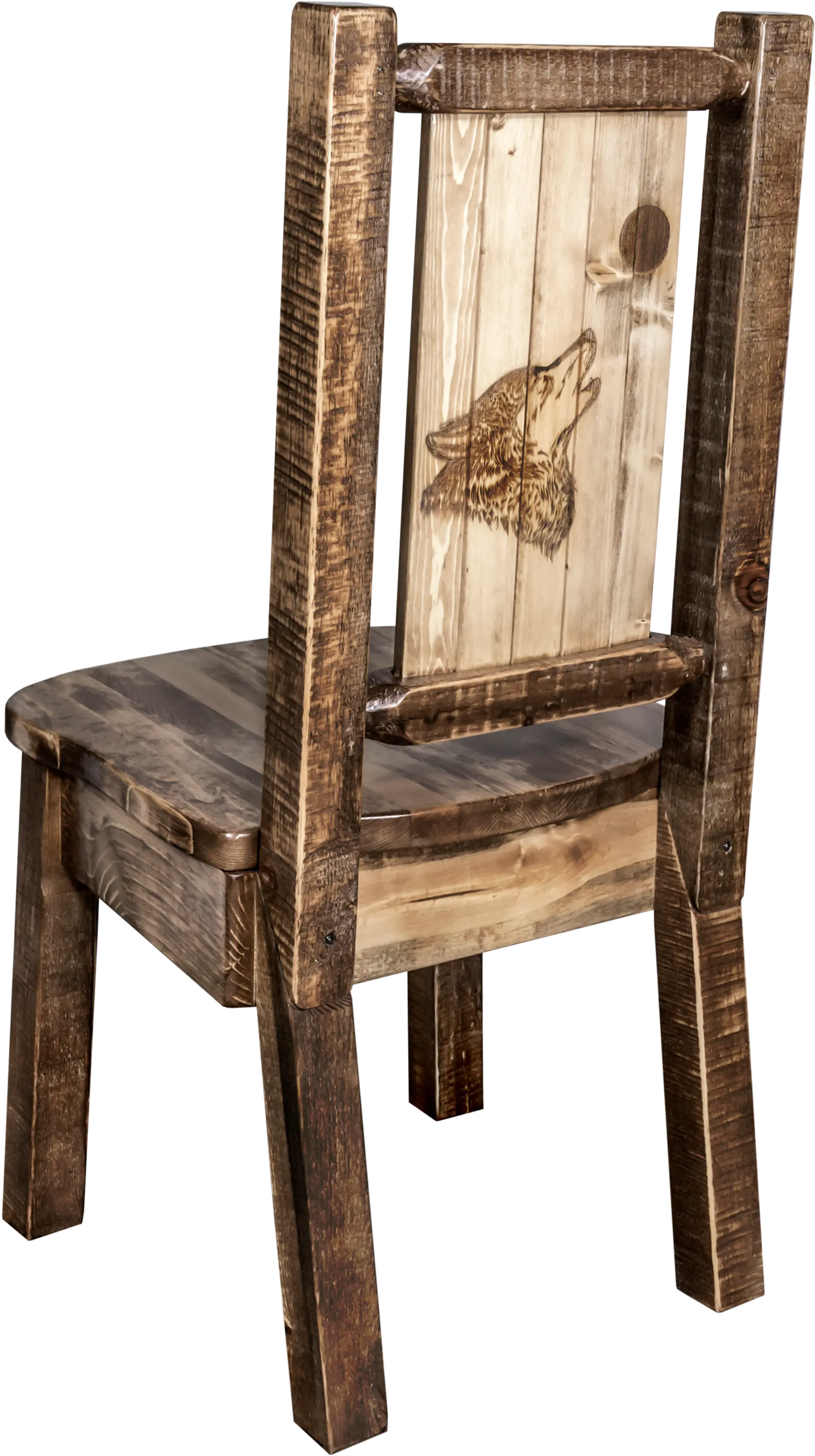 Rustic Laser Engraved Wolf Dining Chair - Homestead