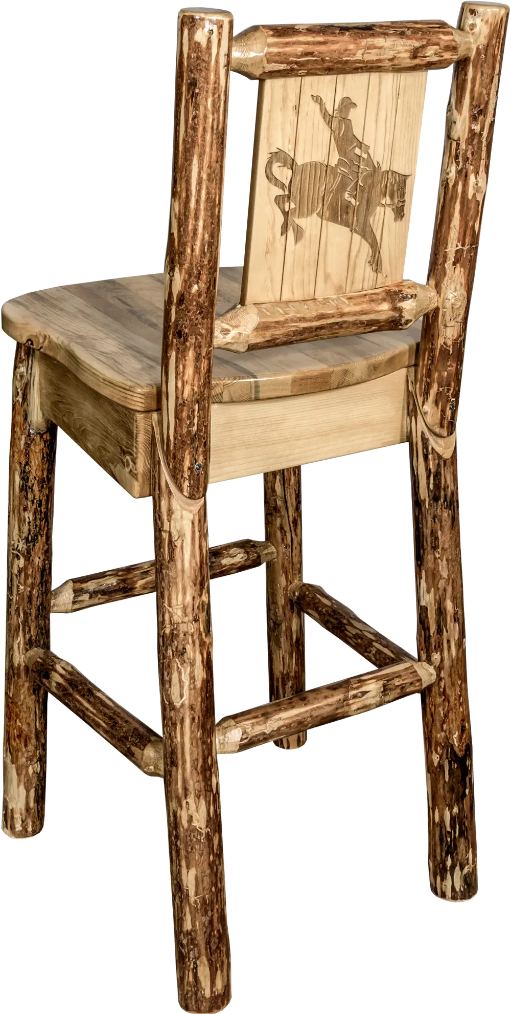 Rustic Bar Stool with Laser Engraved Bronc - Glacier-1