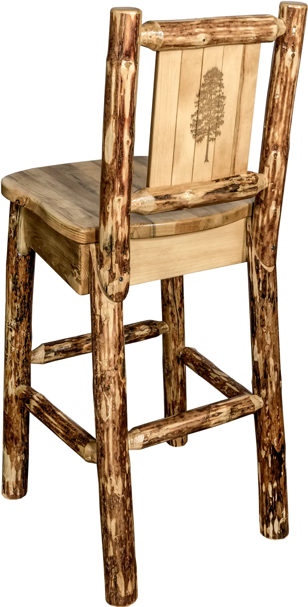 Rustic Bar Stool with Laser Engraved Pine Tree - Glacier-1