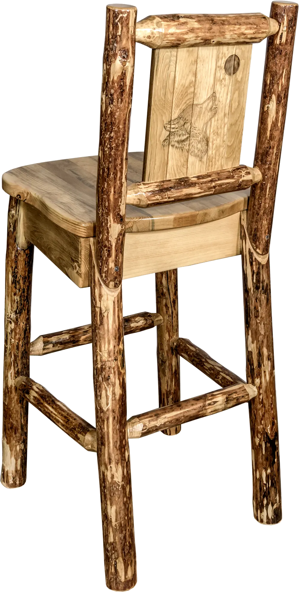 Rustic Bar Stool with Laser Engraved Wolf - Glacier-1