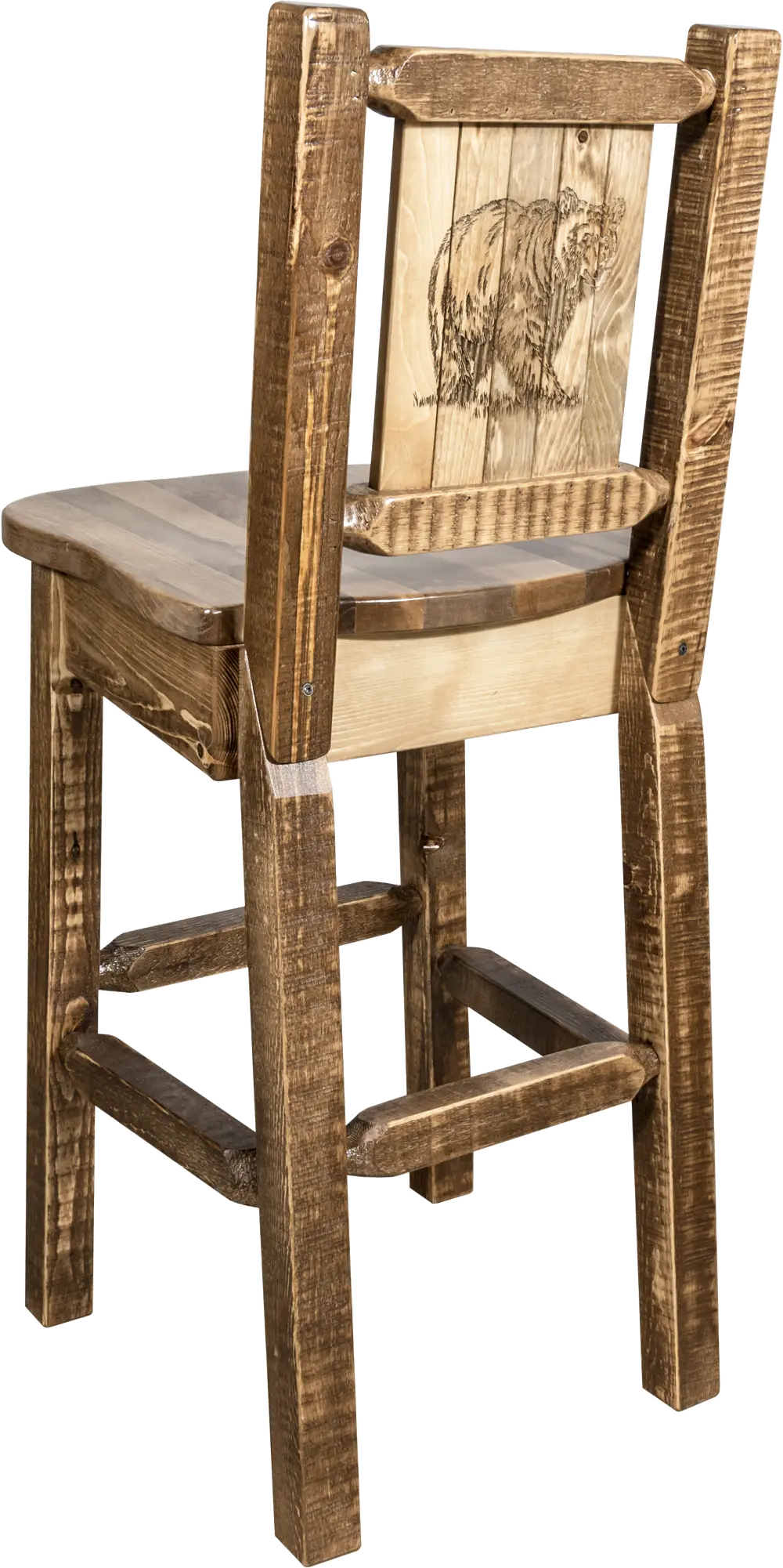 Rustic Wood Bar Stool with Laser Engraved Bear - Homestead-1