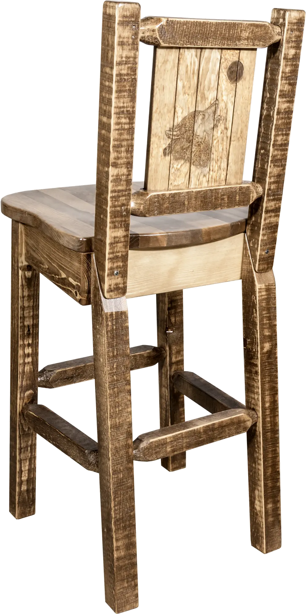 Rustic Wood Bar Stool with Laser Engraved Wolf - Homestead-1