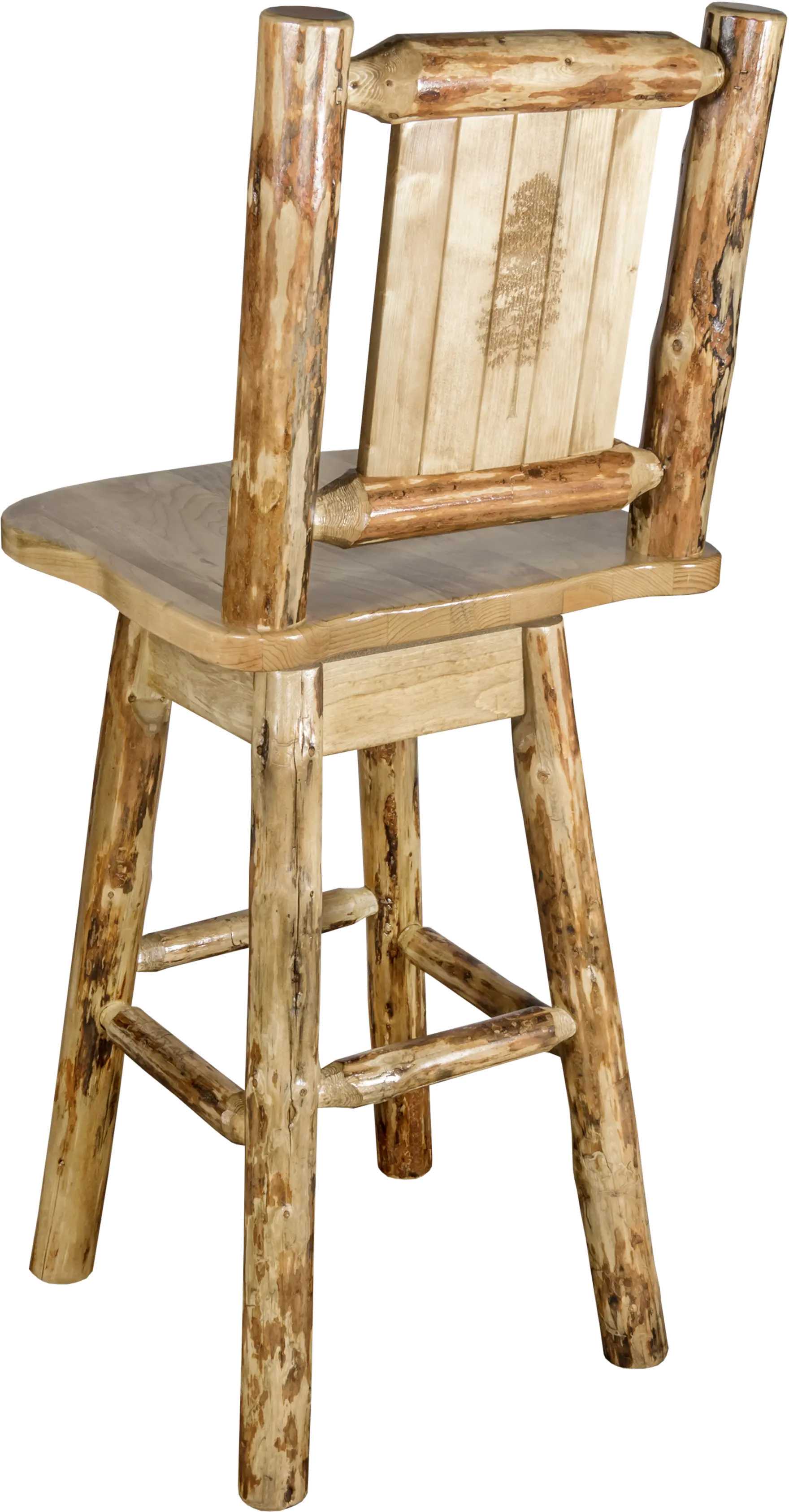Rustic Swivel Bar Stool with Laser Engraved Pine Tree - Glacier