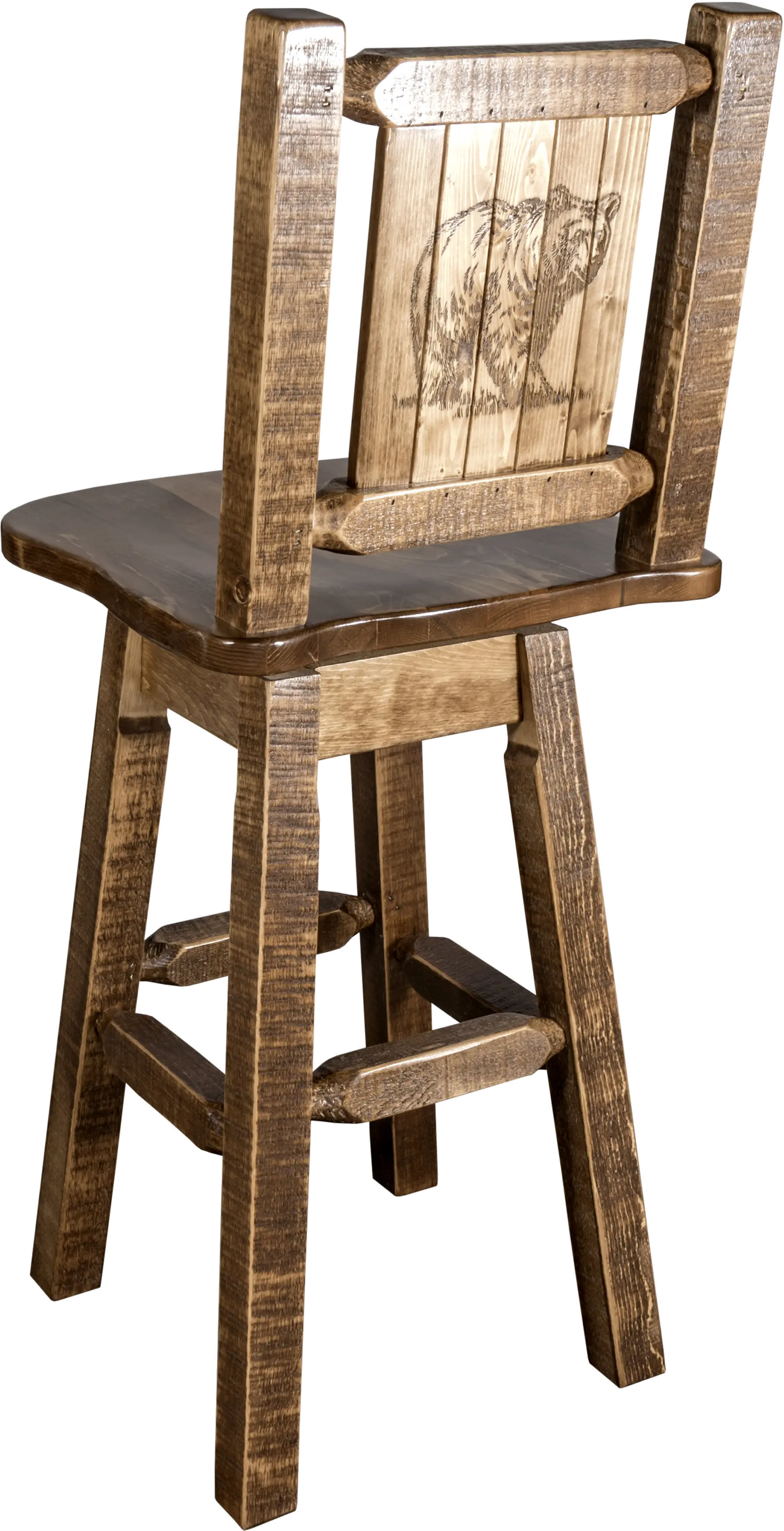 Rustic Swivel Bar Stool with Laser Engraved Bear - Homestead