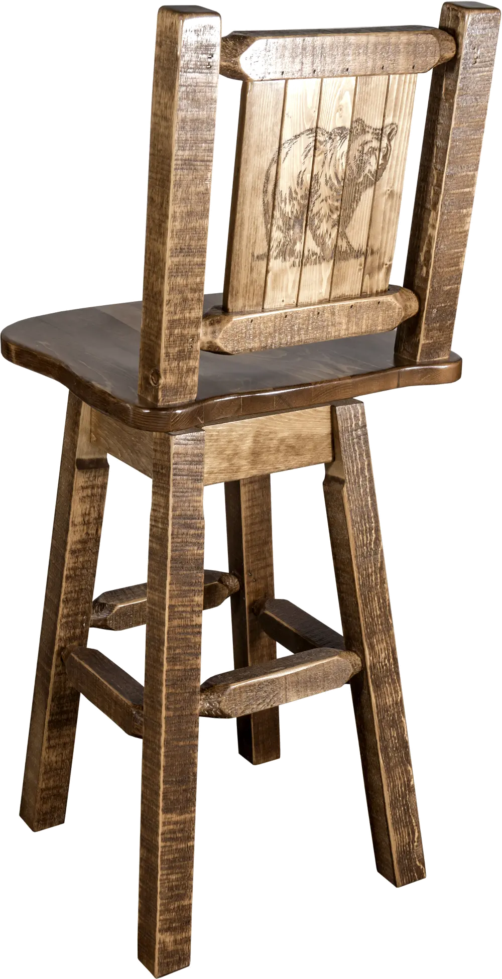 Rustic Swivel Bar Stool with Laser Engraved Bear - Homestead-1