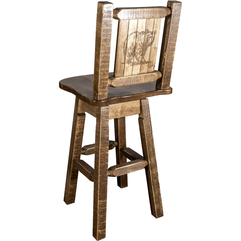 Rustic Swivel Bar Stool with Laser Engraved Bear - Homestead-1