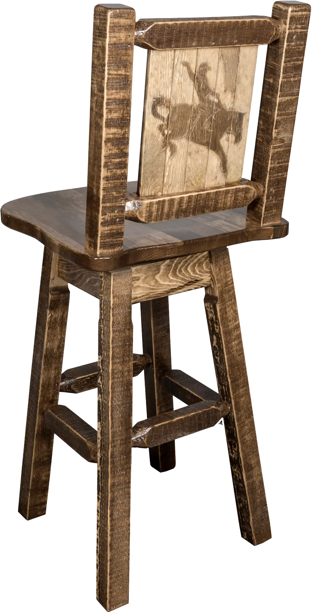 Rustic Swivel Bar Stool with Laser Engraved Bronc - Homestead-1