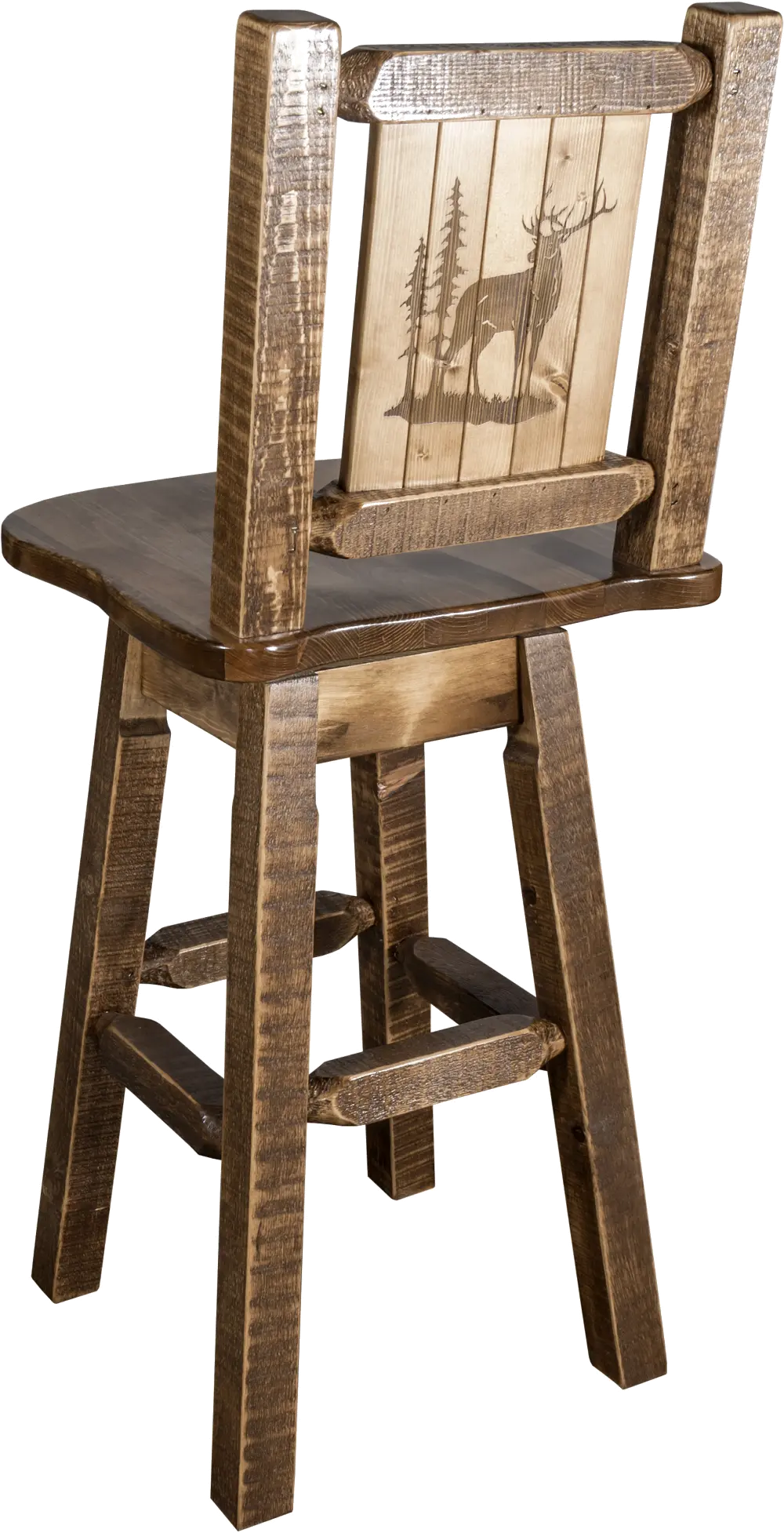 Rustic Swivel Bar Stool with Laser Engraved Elk - Homestead-1