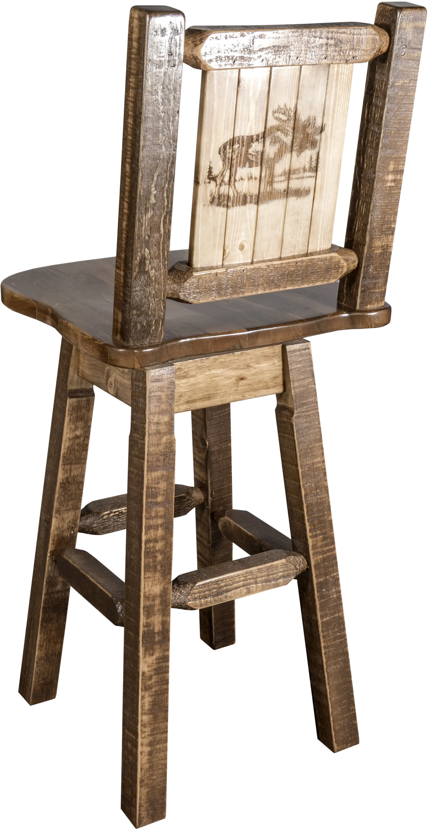 Rustic Swivel Bar Stool with Laser Engraved Moose - Homestead