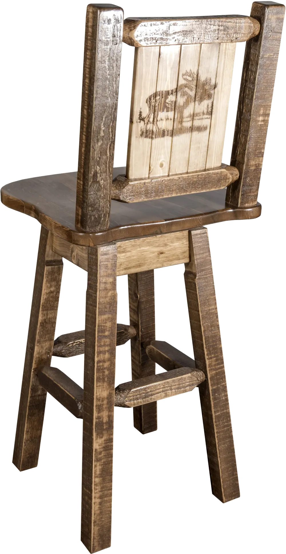 Rustic Swivel Bar Stool with Laser Engraved Moose - Homestead-1