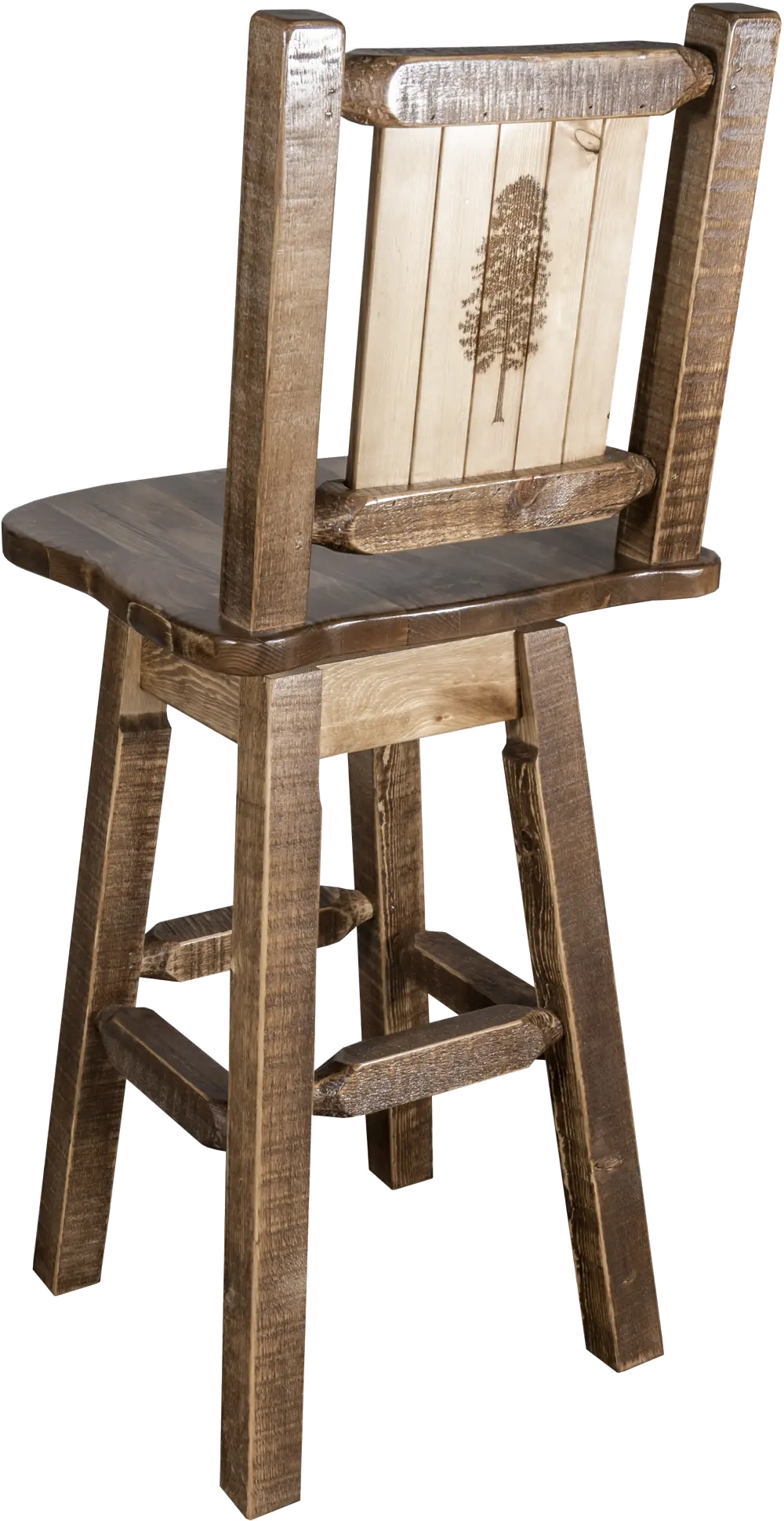 Rustic Swivel Bar Stool with Laser Engraved Pine Tree - Homestead-1