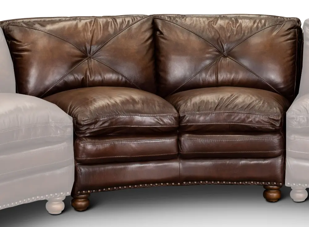 Classic Brown Curved Armless Leather Loveseat - Suffolk-1