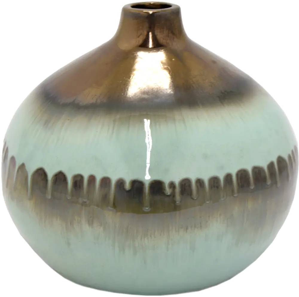 Two Tone Aqua and Copper Drip Round Vase-1