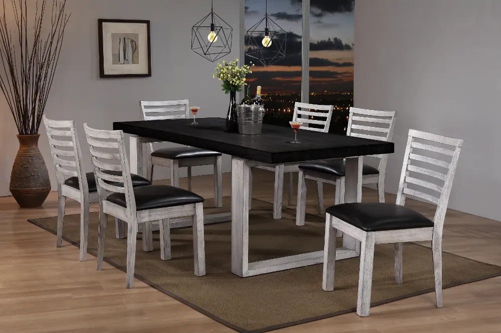 Two-Tone Black and White 7 Piece Dining Set - Terrace -1