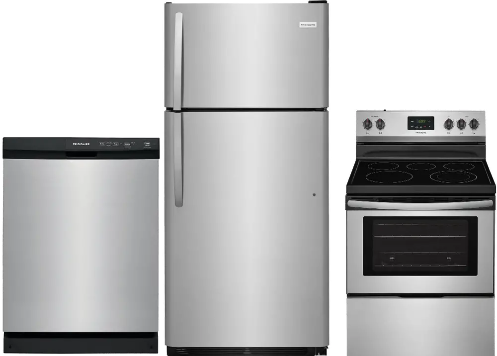 SS-3PC-ELE-PACKAGE Frigidaire 3 Piece Electric Kitchen Appliance Package with Top Freezer Refrigerator - Stainless Steel-1