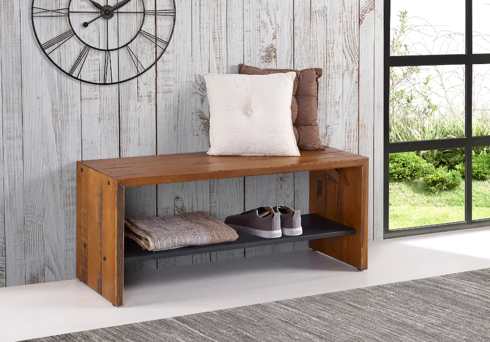 B42ALPAM 42 Inch Rustic Amber Brown Reclaimed Wood Entry Bench-1