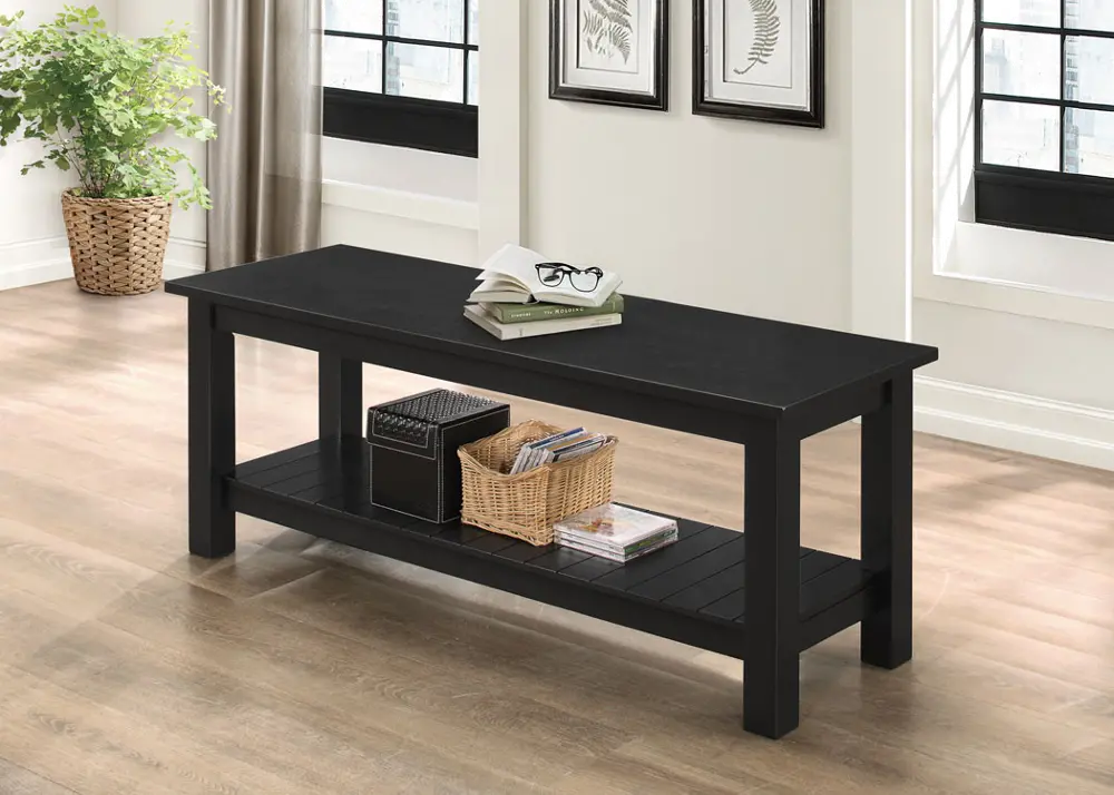 B50CYSLBL Country Style Black Entry Bench with Slatted Shelf -1