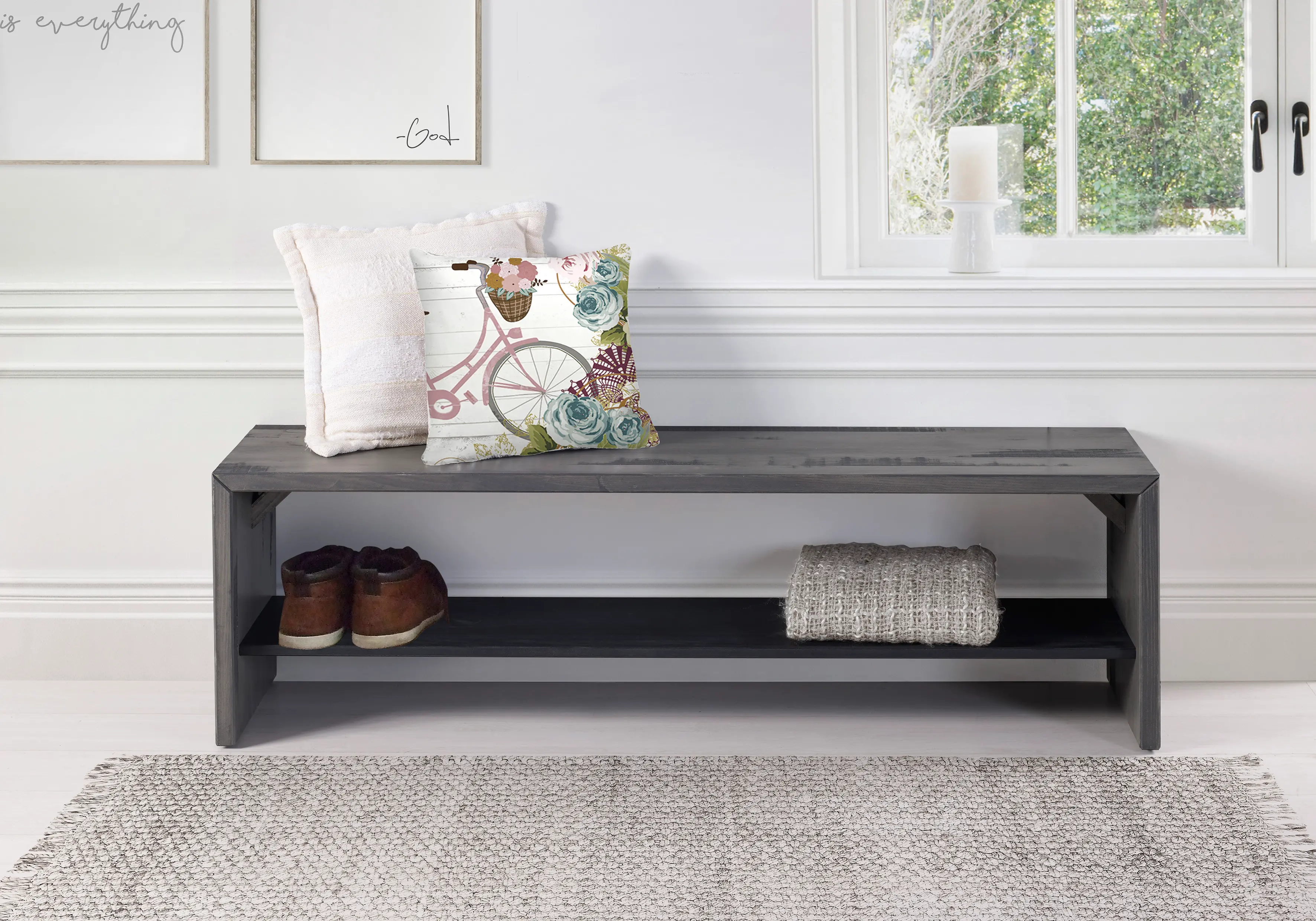58 Inch Rustic Gray Reclaimed Wood Entry Bench - Walker Edison
