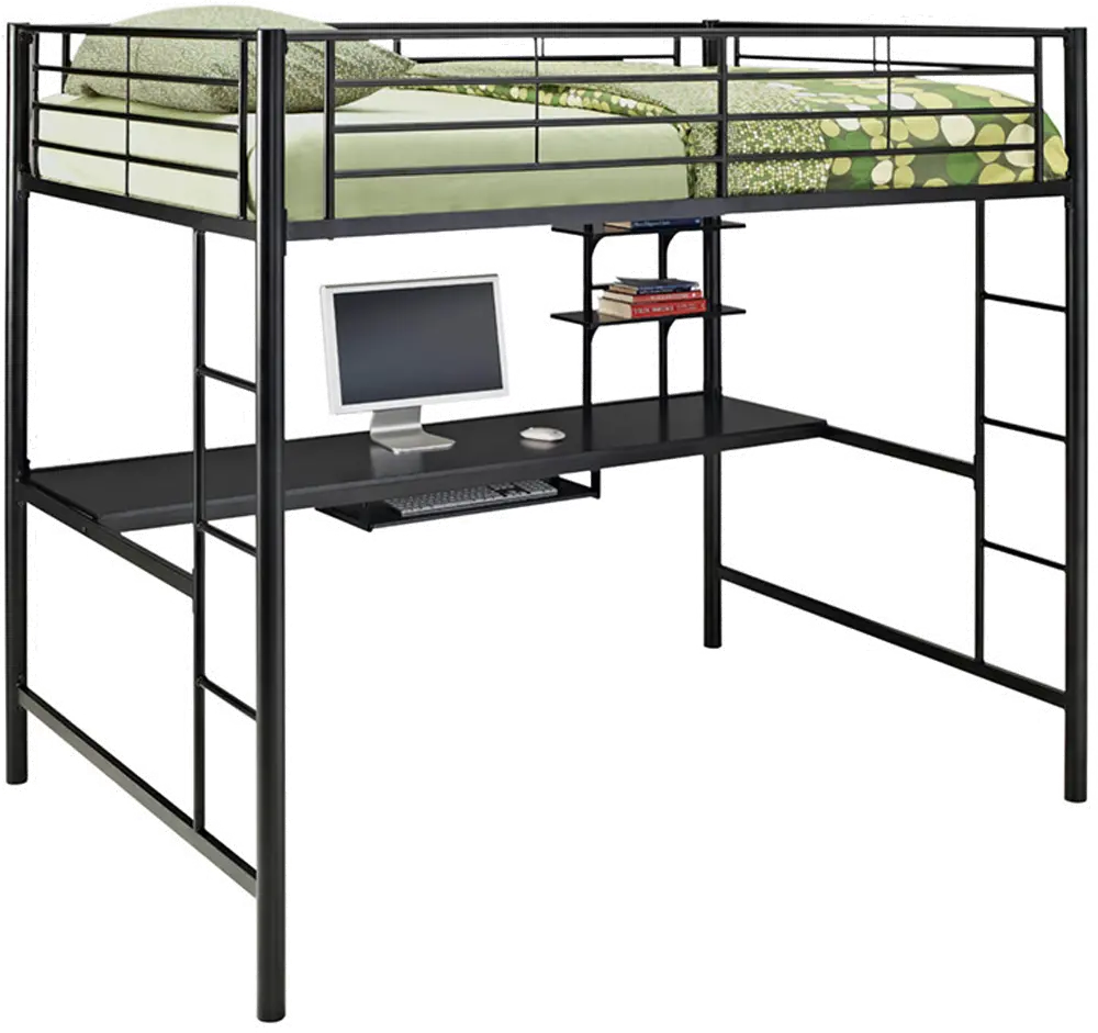 BDOZBL Contemporary Black Full Loft Bed with Workstation - Walker Edison-1