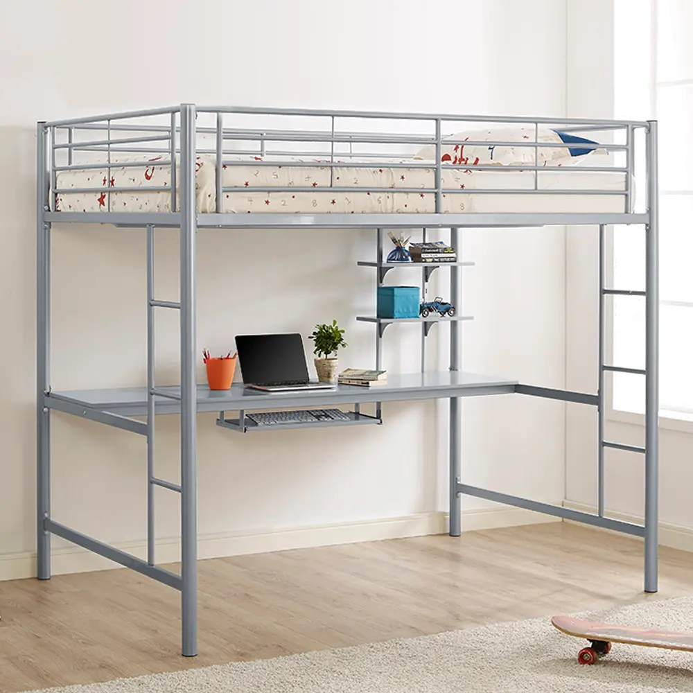 BDOZSL Contemporary Silver Full Loft Bed with Workstation - Sunrise -1