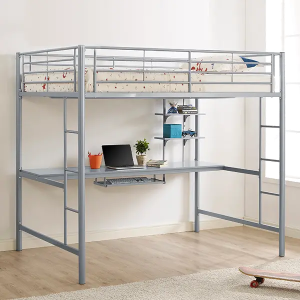 Contemporary Silver Full Loft Bed With, Full Loft Bed With Desk And Bookcase
