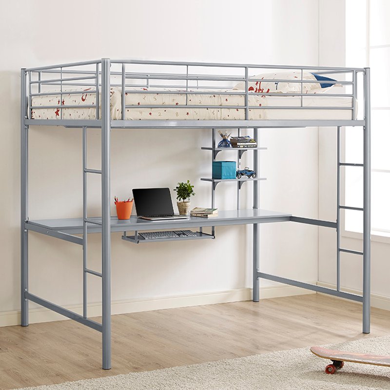 Contemporary Silver Full Loft Bed With, Full Bunk Bed With Desk