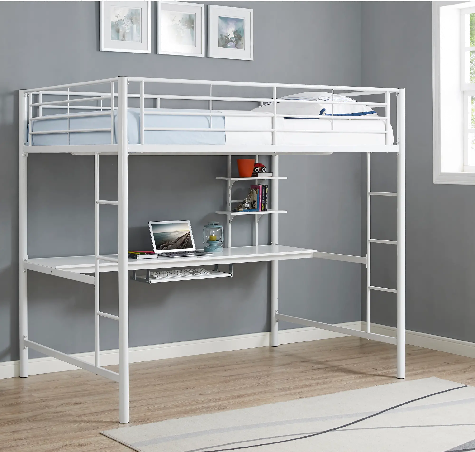 Contemporary White Full Loft Bed with Workstation - Walker Edison