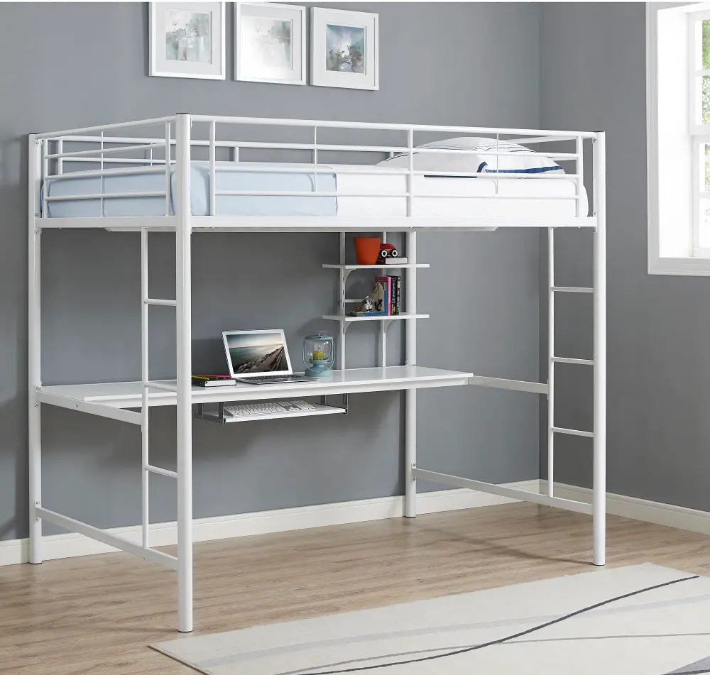 BDOZWH Contemporary White Full Loft Bed with Workstation - Walker Edison-1