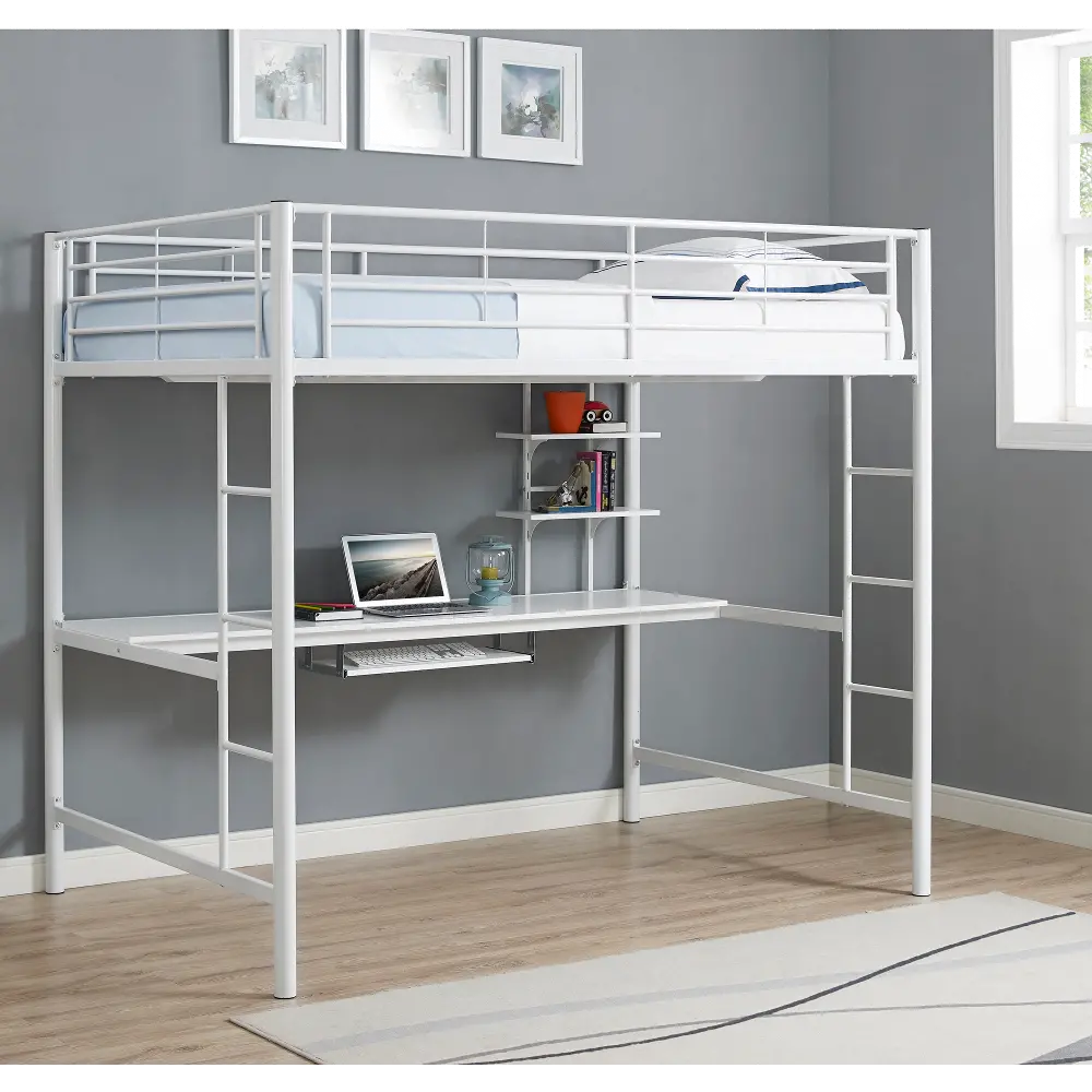 BDOZWH Contemporary White Full Loft Bed with Workstation - Walker Edison-1
