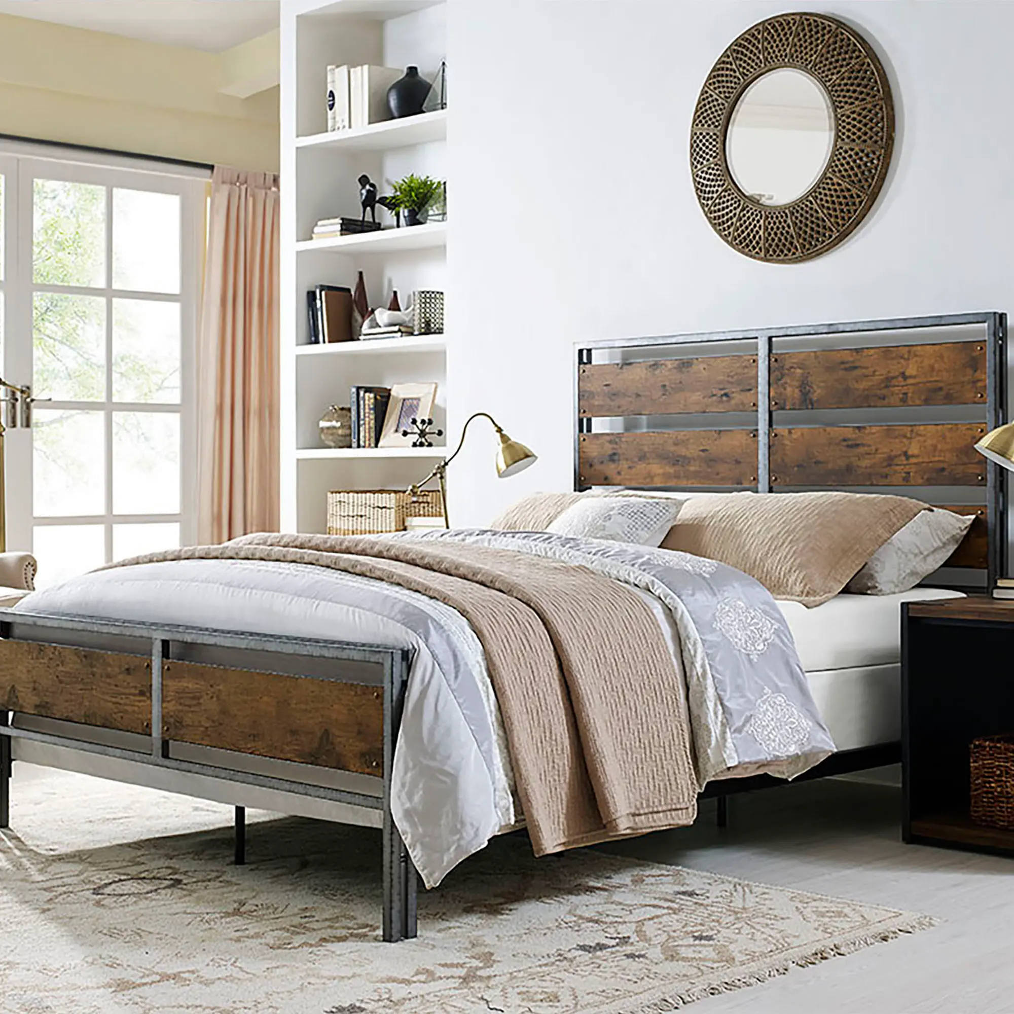 Rustic Industrial Brown Queen Bed - Arcadia - Walker Edison