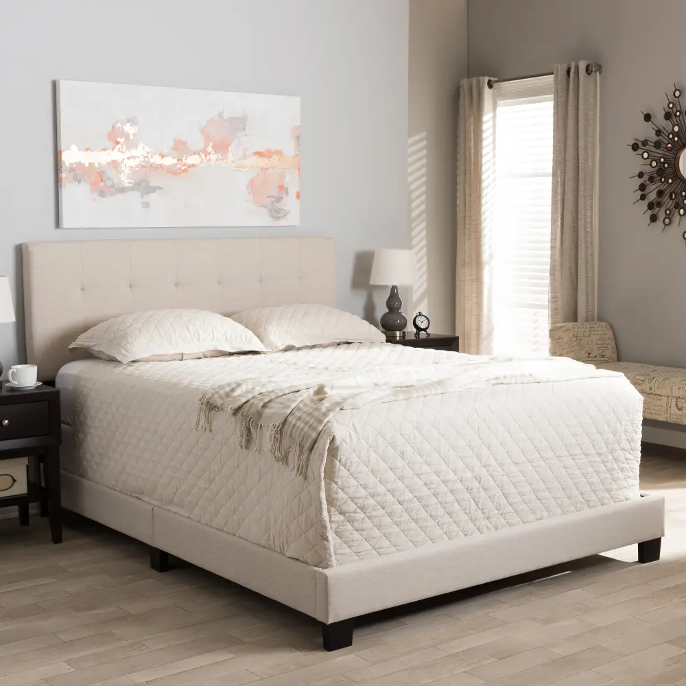 131-7314-RCW Contemporary Beige Queen Upholstered Bed - Brookfield-1