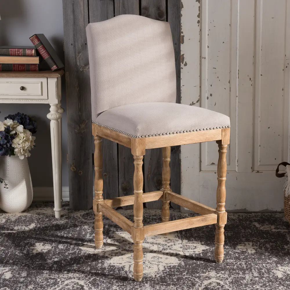 133-7375-RCW French Weathered Oak and Beige Bar Stool - Paige-1