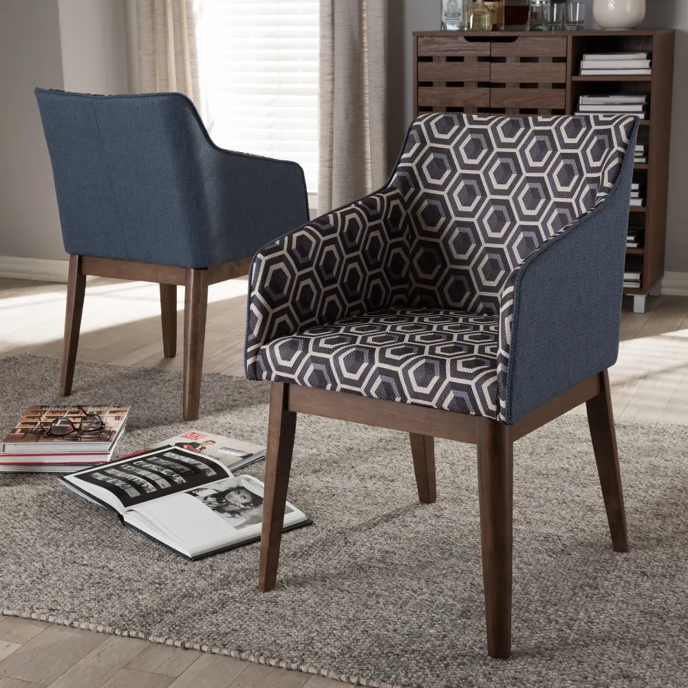 134-2PC-7182-RCW Mid Century Modern Dark Blue Patterned Accent Chair (Set of 2) - Reece-1