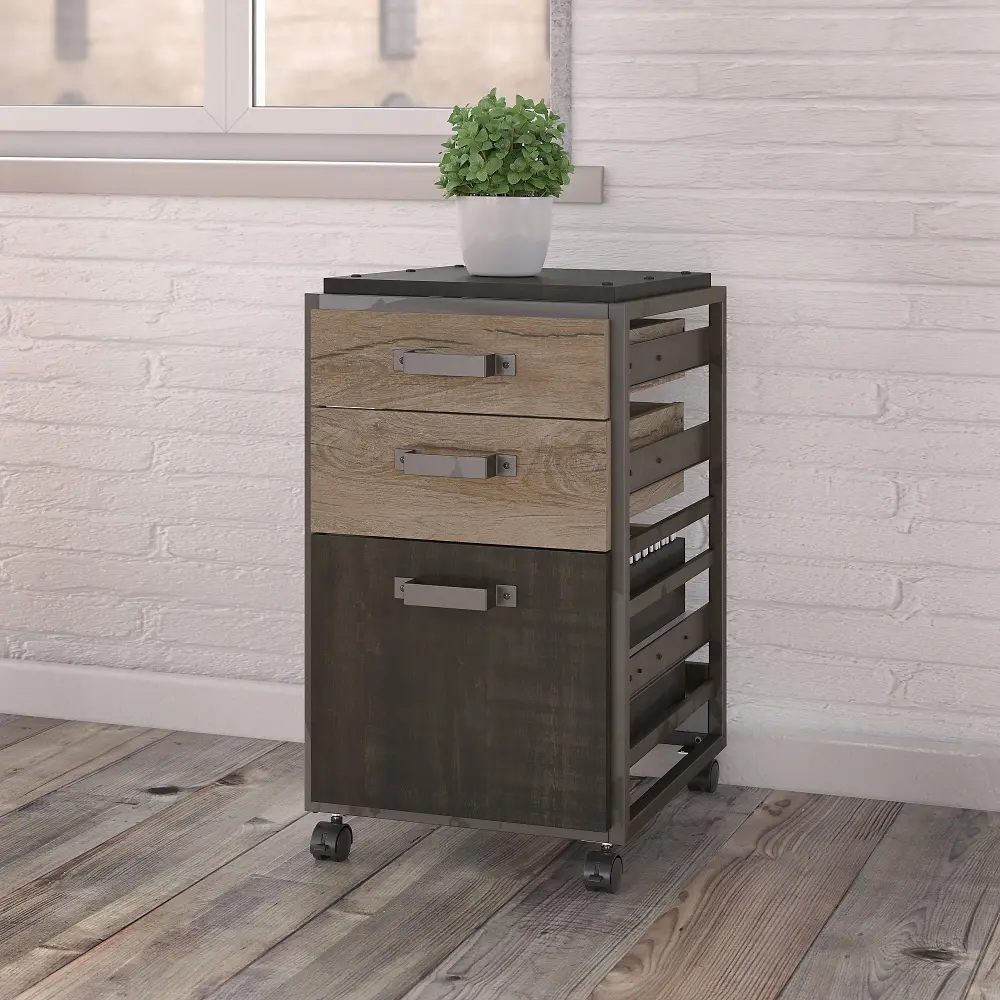RFF116RG-03 Refinery Rustic Gray 3 Drawer Mobile File Cabinet-1
