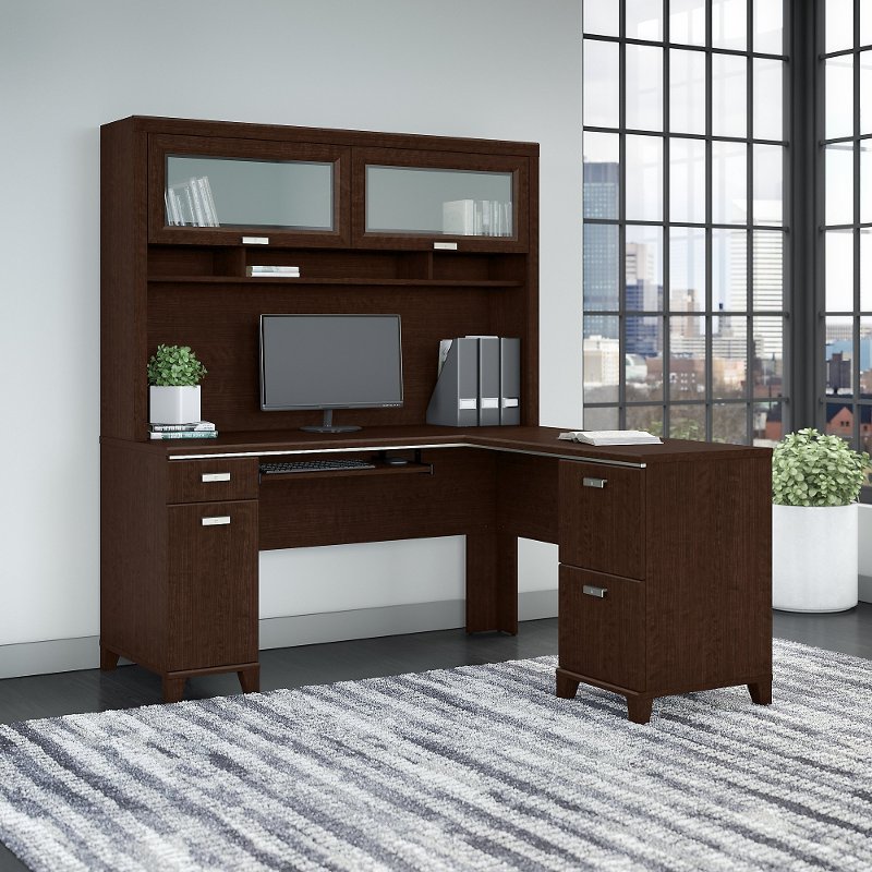 Mocha Cherry L Desk And Hutch Tuxedo Rc Willey Furniture Mocha Cherry L Desk And Hutch Tuxedo