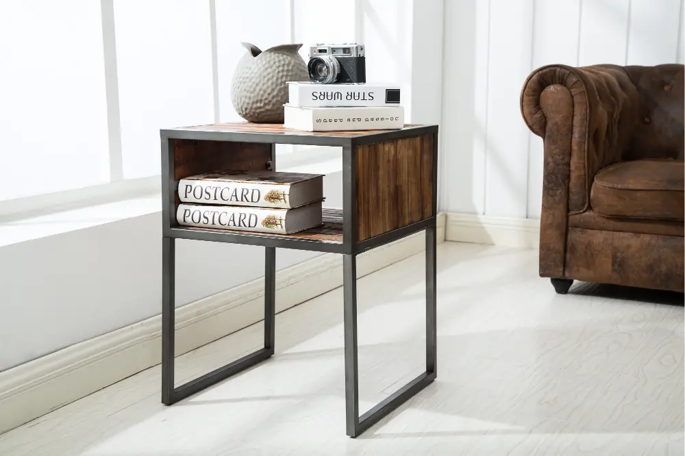 Natural Wood Brown and Metal End Table - Brixton-1
