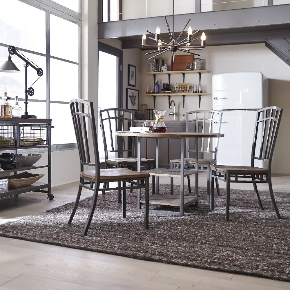 5053-308 Gray Industrial 5 Piece Round Dining Set - Barnside Metro-1