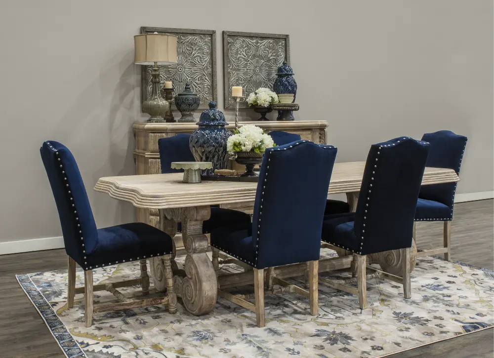 Blue and Natural 5 Piece Dining Set with Upholstered Chairs - Karsten-1