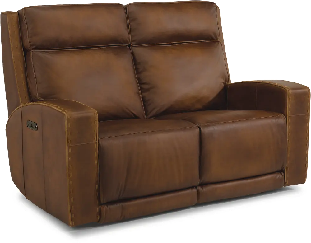 Rustic Brown Leather Power Reclining Loveseat - Archer-1