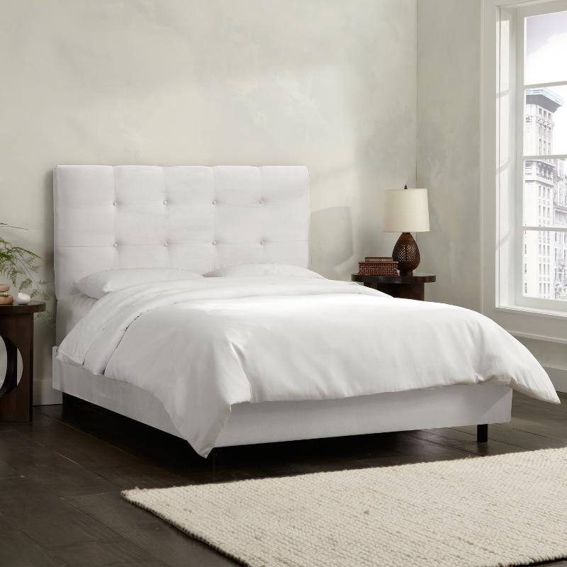 White Square Tufted Full Size, Queen Size Upholstered Platform Bed Frame With Square Tufted Headboard