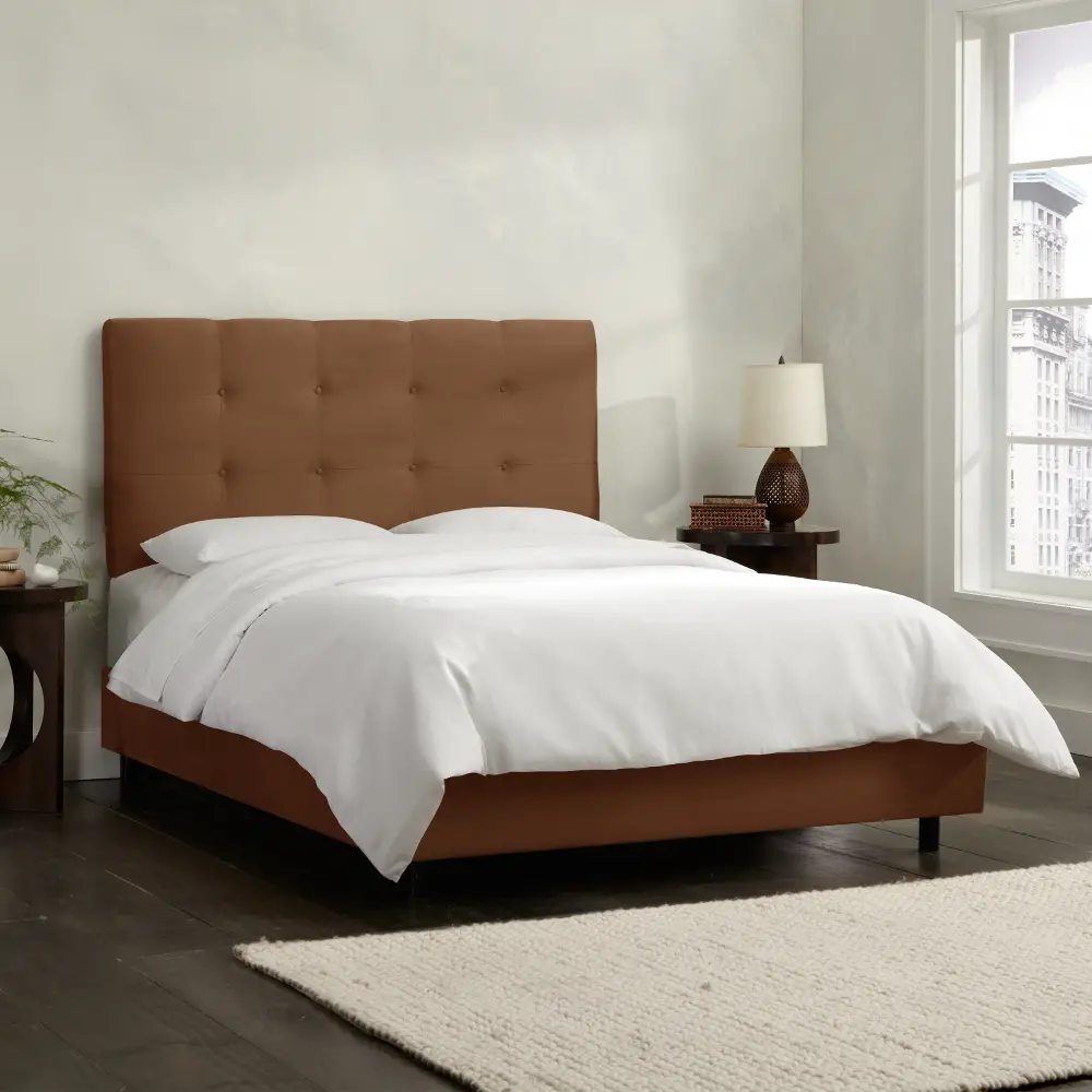 792BEDPRMCHC Chocolate Square Tufted Upholstered Queen Bed-1