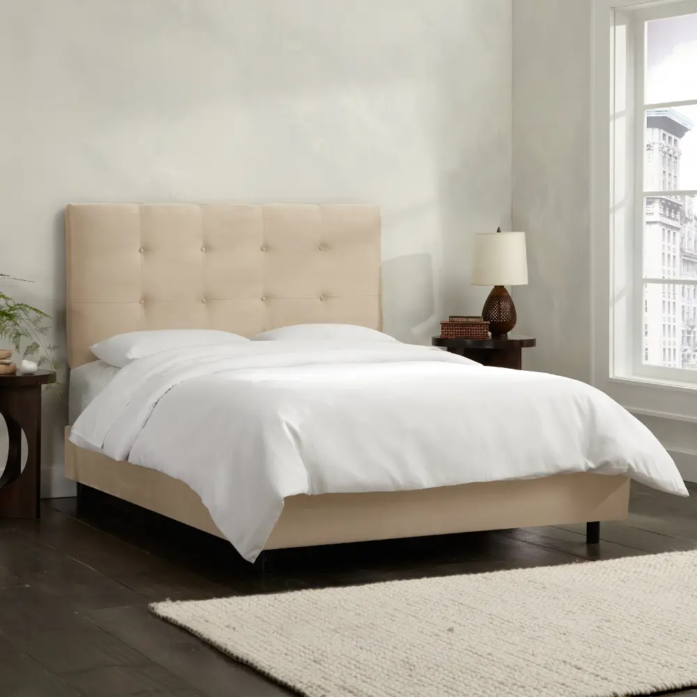 790BEDPRMOTM Oatmeal Square Tufted Upholstered Twin Bed-1